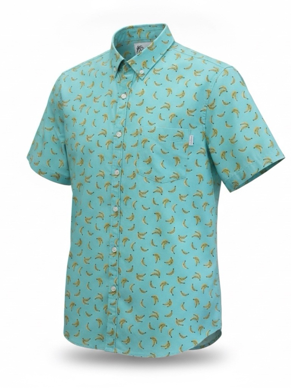 chubbies Aqua Short-Sleeve Button-Down Shirt with Banana Print